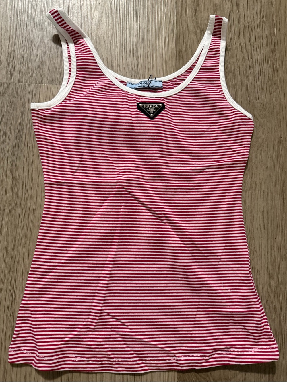 Prada Red and White Striped Sleeveless Top with Triangle Logo - Picture 5 of 6